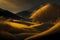 A dreamy, ethereal landscape of golden-black shadows generated by Ai