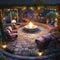 Dreamy Garden Oasis: Lush 3d Scene With Lighted Trees And Cozy Fire Pit