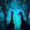 Dreamy Giraffes In Night Forest Wallpaper