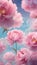 Dreamy illustration peony flowers pink blue background