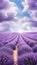 A dreamy image of a purple lavender field under a blue sky with white clouds, creating a sense of calmness and beauty