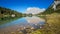 Dreamy lake Seebensee, Zugspitze mountain reflecting in the water. landscape panorama austria in autumn