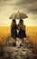 Dreamy Land Art: Two Young Girls Under A Single Umbrella