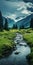 Dreamy Landscape: A Creek Running Through A Mountain