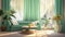 Dreamy Living Room With Green Drapes In Tropical Baroque Style