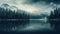 Dreamy Mountain Scene: Serene Lake, Tall Pine Trees, Snow-capped Mountains