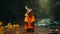 Dreamy Orange Raincoat With Kangaroo In Rain - Photo-realistic Vray Tracing