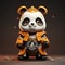 Dreamy Panda Bear In Gold Armor: Playful Miniaturecore Character Design