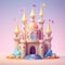 dreamy pastel fantasy castle illustration