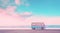 Dreamy Pastel Image of Retro Van Parked on the Sand on a Beach - AI Generated