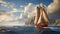 Dreamy Photorealistic Rendering Of A Wooden Sailing Ship On The Ocean