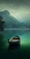 Dreamy Romanticism: Boat And Mountains On A Calm Lake