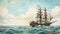 Dreamy Sailing Ship Painting With Graphic Novel Vibes