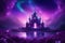 dreamy scene featuring a fantastic purple aurora universe castle by Ai
