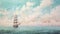 Dreamy Scooter Sailing Ship On Sound With Calm Waves And Pastel Colors