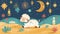 Dreamy Sheep under Starry Desert Sky Illustration
