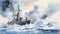 Dreamy Snowmobile Sailing Ship On Rapids: Graphic Novel Style Painting