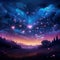 A dreamy starlit sky with heart-shaped constellations and shooting stars forming a celestial display of love.AI Generated Image.