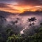 Dreamy sunrise over tropical jungle Generative AI
