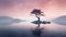 Dreamy Sunset: A Serene Lone Tree In A Japanese Artistic Style
