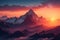 A dreamy, surreal sunset over a majestic mountain range generated by Ai