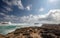 Dreamy view of storm surf waves crashing into Laie Point rocky coastline at Kaawa on the North Shore of Oahu Hawaii USA