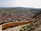 Dreamy village Penas de San Pedro and open landscape of Castile La Mancha seen from castle. Albacete, Spain.