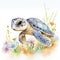 Dreamy Watercolor Baby Turtle Making Its Way Amidst Seaside Dunes AI Generated