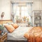 Dreamy Watercolor Bedroom Illustration With Colorful Details