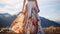 Dreamy Watercolor Floral Maxi Skirt - Indian Model On Mountain