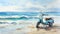 Dreamy Watercolor Portrait Of A Moped In The Ocean