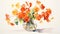 Dreamy Watercolor Scenes: Playful Arrangements Of Orange Flowers In A Vase