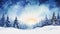 Dreamy Watercolor Winter Landscape with Christmas Star AI Generated