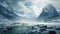 Dreamy Winter Landscape: River, Mountains, And Clouds In Matte Painting Style