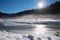 Dreamy winter landscape spitzing area with morning fog over the frosty river. upper bavaria