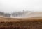 Dreary, foggy, empty, and barren winter landscape at the National Bison Range wildlife refuge, Montana, USA