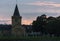 Dreel Halls church in Scotland during sunset