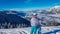 Dreilaendereck - Snowboard woman on powder snow in ski resort Dreilaendereck in Karawanks, Carinthia