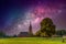 Drenthe landscape with Gothic Jacobs church against a sky with the Milky Way