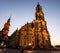 Dresden, Germany. Close-up Cathedral of the Holy Trinity or Hofkirche at dusk
