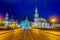 Dresden major ancient landmarks along Elbe river at night, Germany