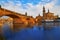 Dresden skyline and Elbe river in Saxony Germany