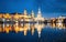 Dresden skyline with Elbe river at twilight, Germany