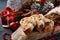 Dresdner Stollen is a Traditional German Cake with raisins. Gift for Christmas.