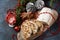 Dresdner Stollen is a Traditional German Cake with raisins. Gift for Christmas.