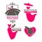 Dress boutique or fashion dress and hat atelier salon vector icons set