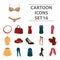 Dress, bra, shoes, women`s clothing. Women`s clothing set collection icons in cartoon style vector symbol stock