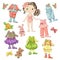 Dress a cute doll with sets of clothes with accessories and toys.