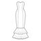 Dress mermaid technical fashion illustration with strapless sweetheart neckline, fitted floor maxi length circular skirt