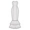 Dress mermaid technical fashion illustration with strapless sweetheart neckline, fitted floor maxi length circular skirt